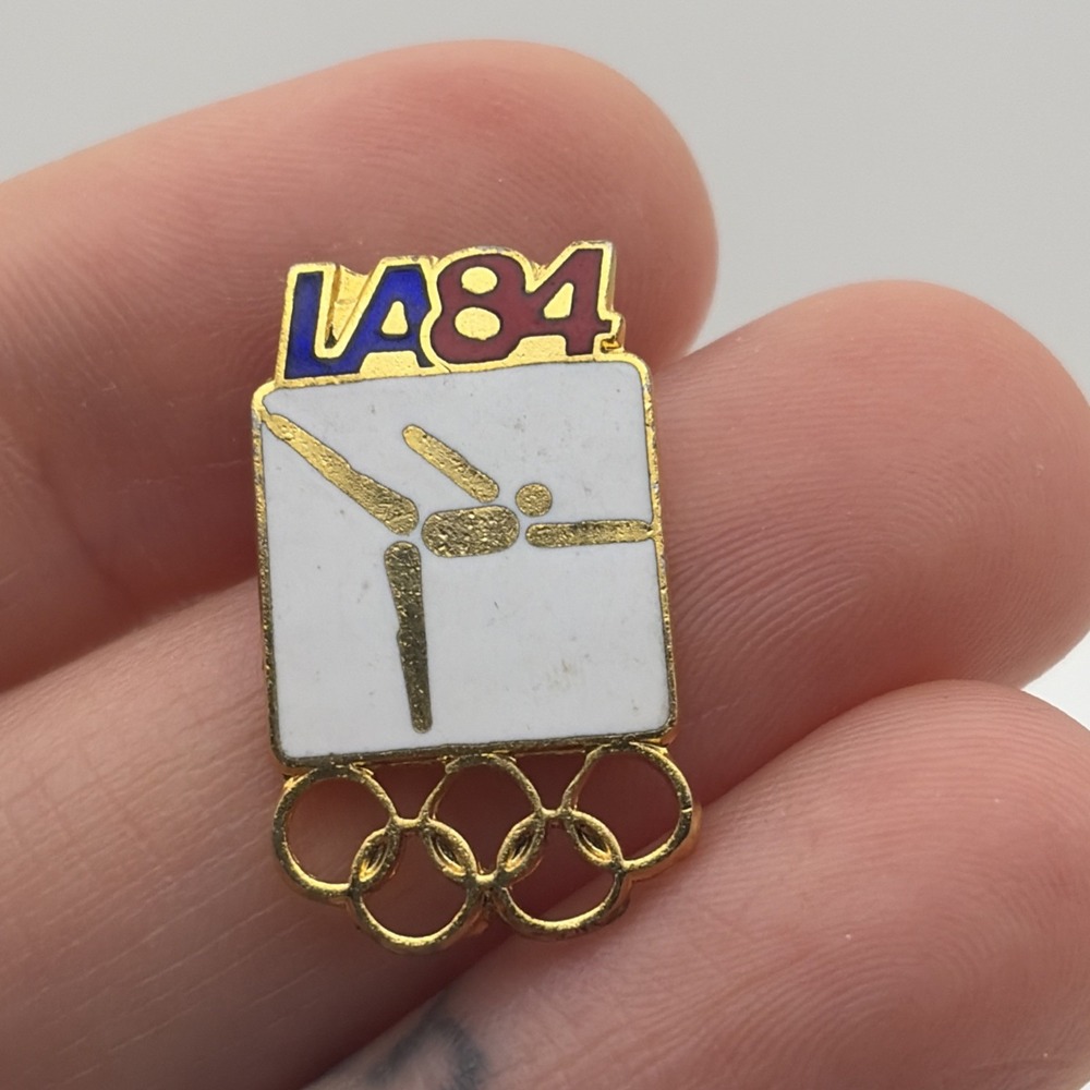 1984 Los Angeles Olympics Gymnastics Event Lapel Hat Pin White